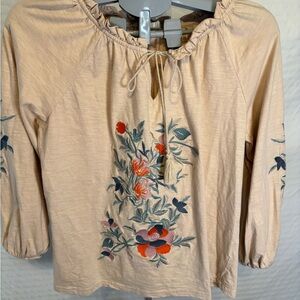 Solitaire Beige Floral Embroidered Blouse